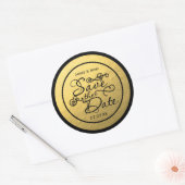Black & Gold Foil BEWAREN DE DATUM Weddenschap Sti Ronde Sticker (Envelop)
