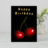 Black Gold Foil Birthday Kaart met Red Cherry (Staand Voorkant)