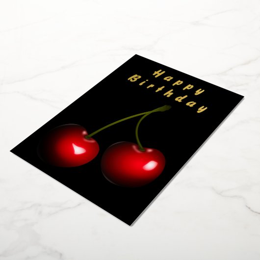 Black Gold Foil Birthday Kaart met Red Cherry (Gedraaid)