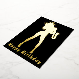 Black Gold Foil Birthday Kaart met Saxo Music Girl