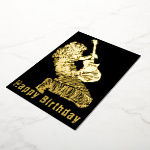 Black Gold Foil Birthday Kaart Rock Guitar Player