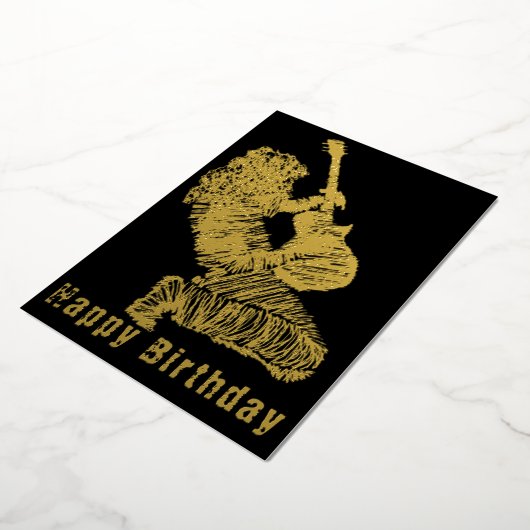 Black Gold Foil Birthday Kaart Rock Guitar Player (Gedraaid)