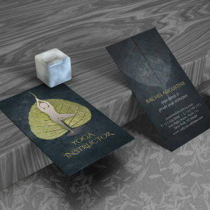 Black & Gold Foil Bodhi Leaf met Yoga Meditation Visitekaartje