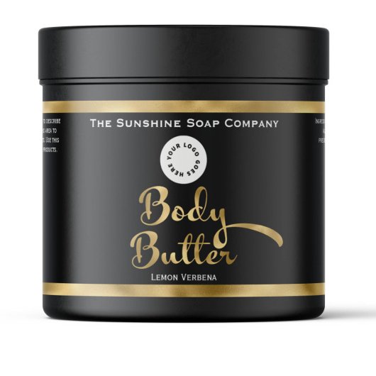Black & Gold Foil Body Butter Jar Label with logo Waterfles Etiket