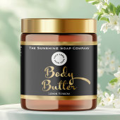 Black & Gold Foil Body Butter Jar Label with logo Waterfles Etiket
