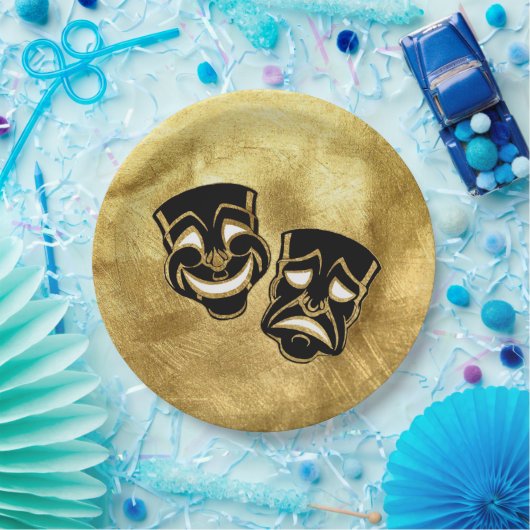Black Gold Foil Comedy en tragedie huwelijk Papieren Bordje (Feest)