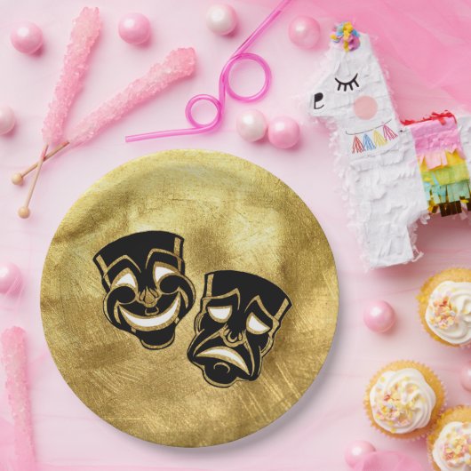 Black Gold Foil Comedy en tragedie huwelijk Papieren Bordje (Feest)
