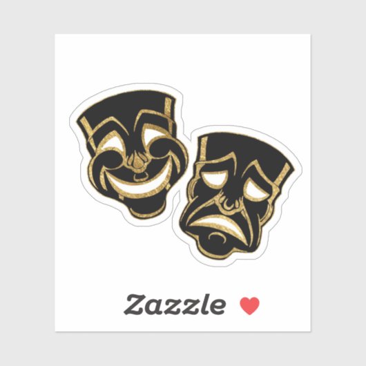 Black Gold Foil Comedy en tragedie theater Sticker (Vel)