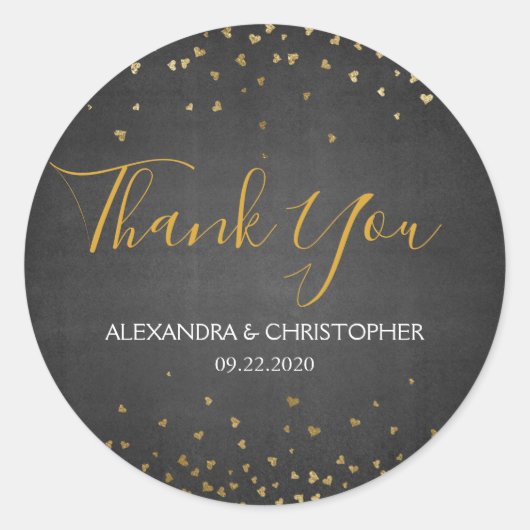 Black Gold Foil Confetti bruiloft Bedankt Ronde Sticker (Voorkant)