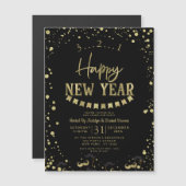 Black & Gold Foil Confetti Nieuwjaarsfeest (Voorkant / Achterkant)