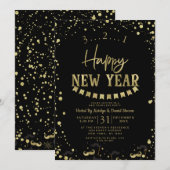 Black & Gold Foil Confetti Nieuwjaarsfeest Feestdagenkaart (Voorkant / Achterkant)