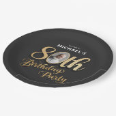 Black Gold Foil Custom Photo 80th Birthday  Papieren Bordje (Gekanteld)