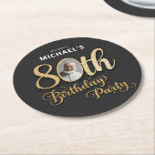 Black Gold Foil Custom Photo 80th Birthday  Ronde Kartonnen Onderzetter (Gebogen)