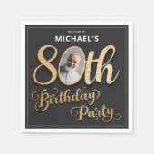 Black Gold Foil Custom Photo 80th Birthday  Servet (Voorkant)