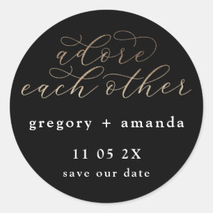 Black Gold Foil Elegant Calligraphy Lettering Ronde Sticker