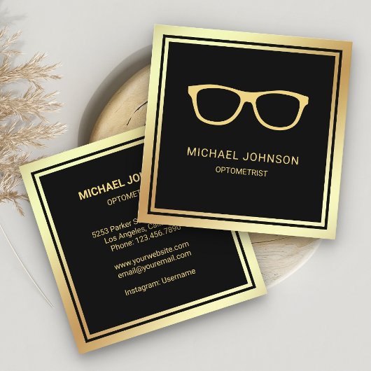 Black Gold Foil Eyeglasses Oogdokter Optometrist Vierkante Visitekaartje