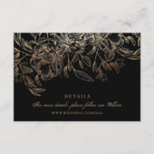 Black Gold Foil Floral Hand Drawn Elegant Wedding Informatiekaartje (Voorkant)