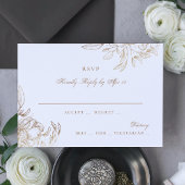 Black Gold Foil Floral Hand Drawn Elegant Wedding RSVP Kaartje