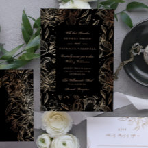 Black Gold Foil Flowers Hand Drawn Elegant Wedding