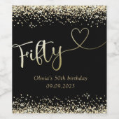 Black Gold Foil Glitter 50th Birthday Wijn Etiket (Enkel label)