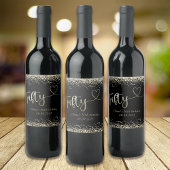 Black Gold Foil Glitter 50th Birthday Wijn Etiket