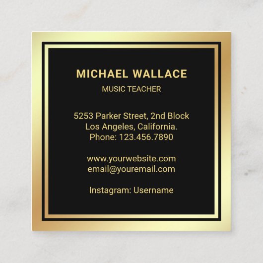 Black Gold Foil Guitar Music Teacher Guitarist Vierkante Visitekaartje (Achterkant)