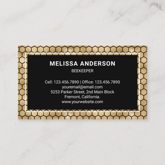 Black Gold Foil Hexagon Honeycomb Honey Bee Visitekaartje (Achterkant)