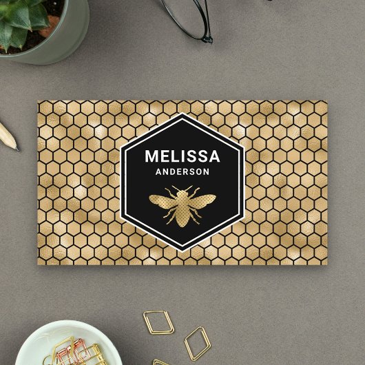 Black Gold Foil Hexagon Honeycomb Honey Bee Visitekaartje