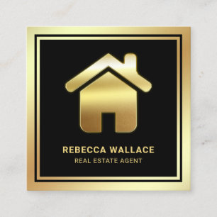 Black Gold Foil Home Logo Real Estate Agent Vierkante Visitekaartje