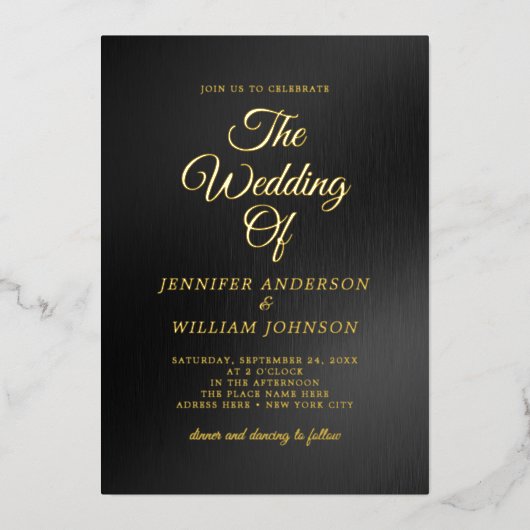 Black Gold Foil kalligrafie Simple Elegant Folie Uitnodiging (Voorkant)