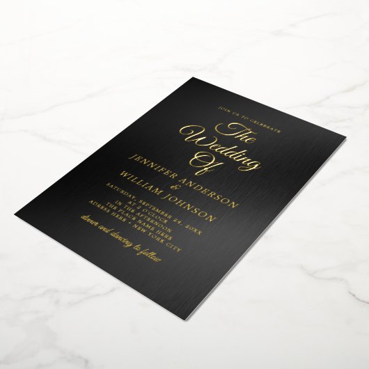 Black Gold Foil kalligrafie Simple Elegant Folie Uitnodiging (Gedraaid)