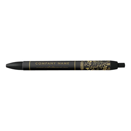 Black & Gold Foil Leaf Effect Company/Event Zwarte Inkt Pen (Voorkant)