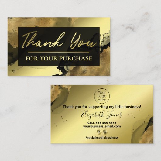 Black Gold Foil met dank voor uw aankoop Visitekaartje (Voorkant / Achterkant)