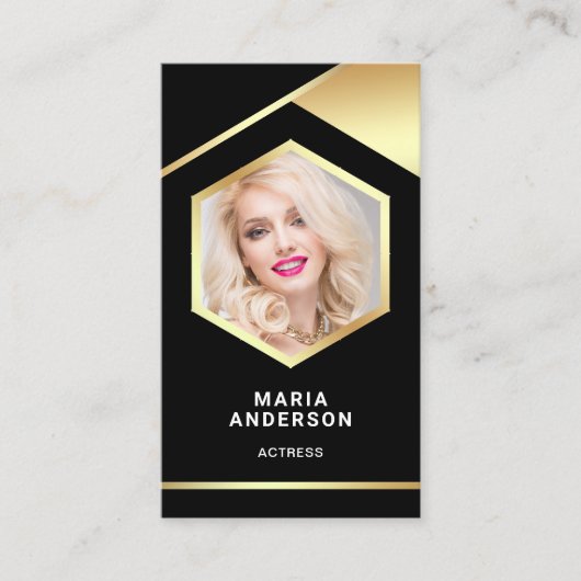 Black Gold Foil model Actress QR Code Foto Visitekaartje (Voorkant)