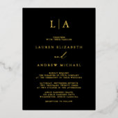 Black Gold Foil Monogram Minimalist Weddenschap Folie Uitnodiging (Voorkant)