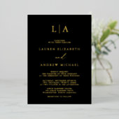Black Gold Foil Monogram Minimalist Weddenschap Folie Uitnodiging (Staand Voorkant)