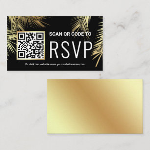 Black Gold Foil Palm Leaves QR Code RSVP Weddensch Informatiekaartje