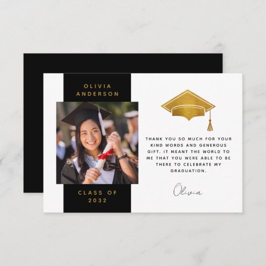 Black Gold Foil Photo Gradup Bedankkaart (Voorkant / Achterkant)