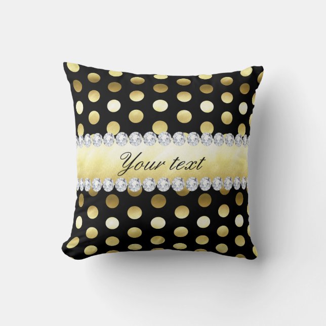 Black Gold Foil Polka Dots Diamonds Kussen (Voorkant)
