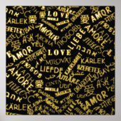 Black Gold Foil Prints Love Text Multi Language (Voorkant)
