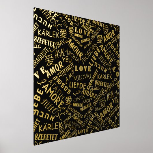 Black Gold Foil Prints Love Word Multi Language (Laagn)