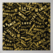 Black Gold Foil Prints Love Word Multi Language (Voorkant)