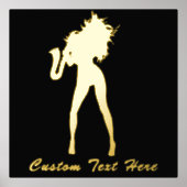 Black Gold Foil Prints Saxo Music Girl Custom Text (Voorkant)