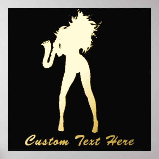 Black Gold Foil Prints Saxo Music Girl Custom Text (Voorkant)