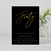 Black & Gold Foil Script 40th Birthday Party Folie Uitnodiging (Staand Voorkant)