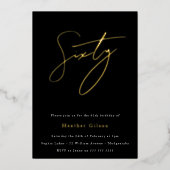 Black & Gold Foil Script 60th Birthday Party Folie Uitnodiging (Voorkant)
