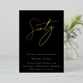 Black & Gold Foil Script 60th Birthday Party Folie Uitnodiging (Staand Voorkant)