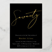 Black & Gold Foil Script 70th Birthday Party Folie Uitnodiging (Voorkant)