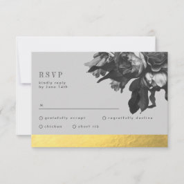 Black Gold Foil Stripe Rose Bouquet Wedding RSVP Kaartje