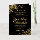 Black & Gold Foil Wedding Invite Program Combo Folie Wenskaart (Voorkant)